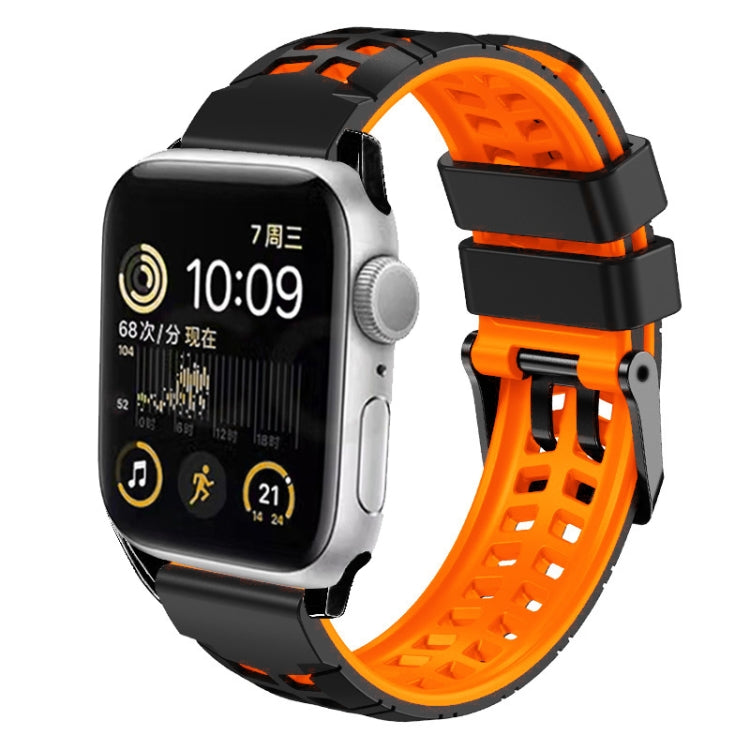 For Apple Watch 42mm Twill Dual-row Buckle Silicone Watch Band(Black Orange) - Watch Bands by buy2fix | Online Shopping UK | buy2fix