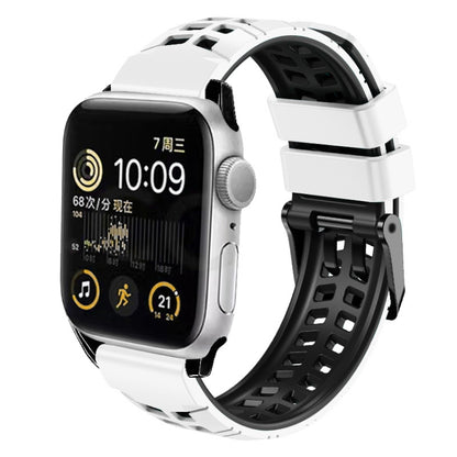 For Apple Watch Series 9 41mm Twill Dual-row Buckle Silicone Watch Band(White Black) - Watch Bands by buy2fix | Online Shopping UK | buy2fix