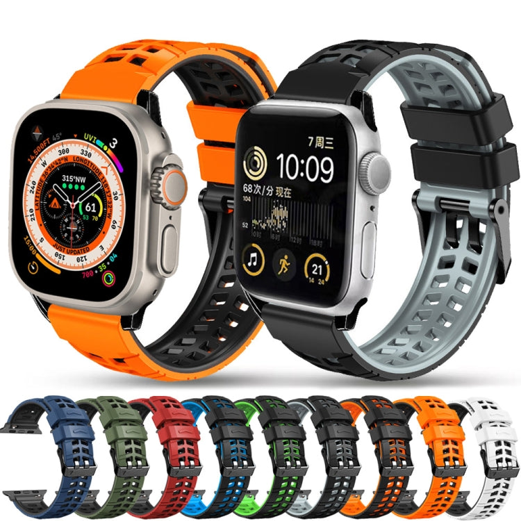 For Apple Watch Ultra 2 49mm Twill Dual-row Buckle Silicone Watch Band(Orange Black) - Watch Bands by buy2fix | Online Shopping UK | buy2fix