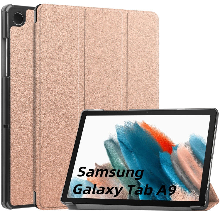 For Samsung Galaxy Tab A9 Custer Pure Color 3-Fold Holder Leather Tablet Case(Rose Gold) - Others by buy2fix | Online Shopping UK | buy2fix