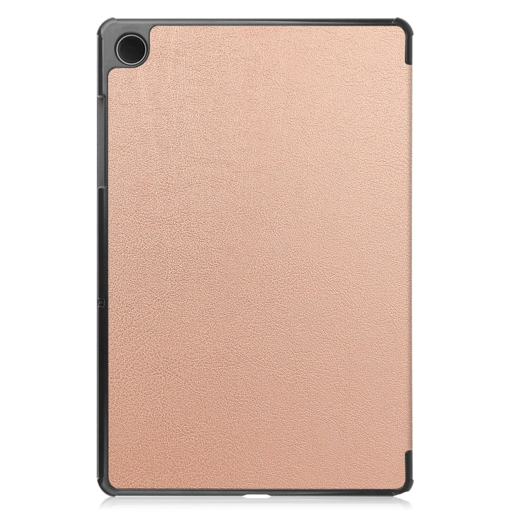 For Samsung Galaxy Tab A9 Custer Pure Color 3-Fold Holder Leather Tablet Case(Rose Gold) - Others by buy2fix | Online Shopping UK | buy2fix
