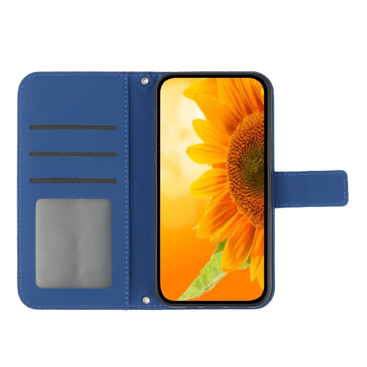 For Motorola Moto G Play 4G 2024 HT04 Skin Feel Sun Flower Embossed Flip Leather Phone Case with Lanyard(Dark Blue) - Motorola Cases by buy2fix | Online Shopping UK | buy2fix