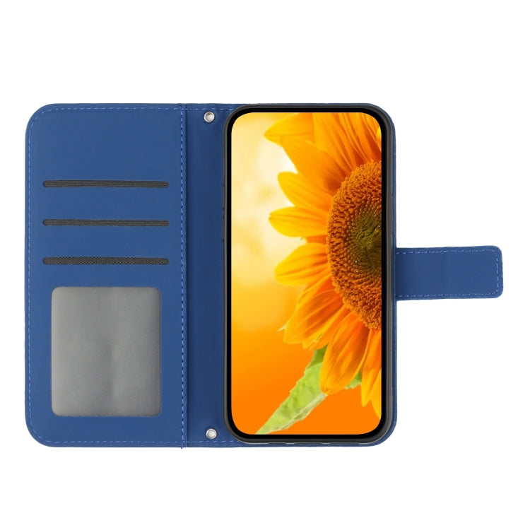 For Motorola Moto G Power 5G 2024 HT04 Skin Feel Sun Flower Embossed Flip Leather Phone Case with Lanyard(Dark Blue) - Motorola Cases by buy2fix | Online Shopping UK | buy2fix