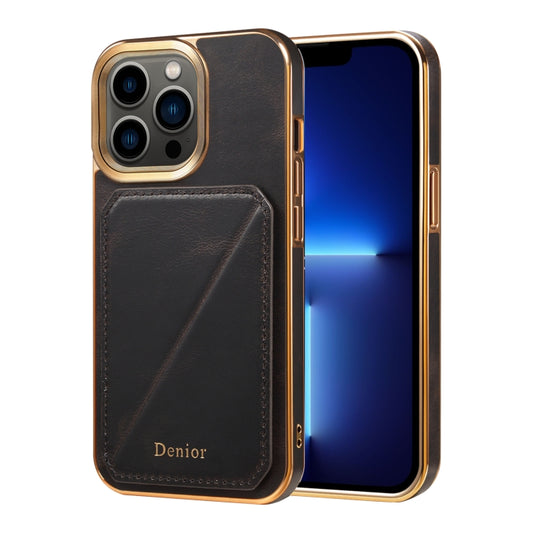 For iPhone 13 Pro Denior Oil Wax Leather Electroplating Card Slot Holder Phone Case(Black) - iPhone 13 Pro Cases by Denior | Online Shopping UK | buy2fix