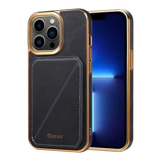 For iPhone 13 Pro Denior Oil Wax Leather Electroplating Card Slot Holder Phone Case(Blue) - iPhone 13 Pro Cases by Denior | Online Shopping UK | buy2fix