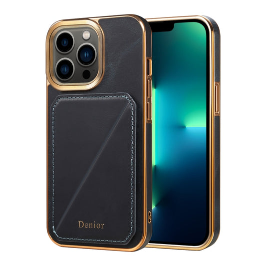 For iPhone 13 Pro Max Denior Oil Wax Leather Electroplating Card Slot Holder Phone Case(Blue) - iPhone 13 Pro Max Cases by Denior | Online Shopping UK | buy2fix