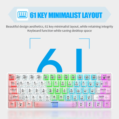 XUNFOX K30 Transparent 61-Keys Blacklit Wired Mechanical Keyboard, Cable Length: 1.5m(White) - Wired Keyboard by buy2fix | Online Shopping UK | buy2fix