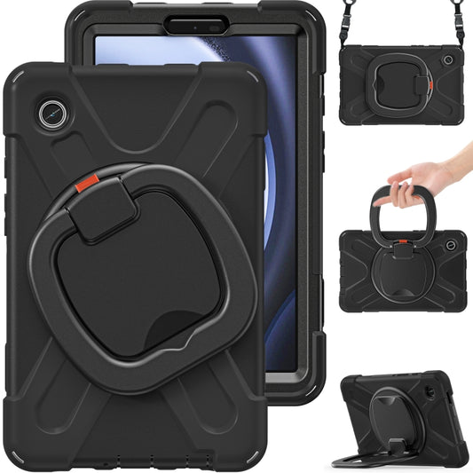 For Samsung Galaxy Tab A9 Silicone Hybrid PC Tablet Case with Holder & Shoulder Strap(Black) - Galaxy Tab A9 by buy2fix | Online Shopping UK | buy2fix