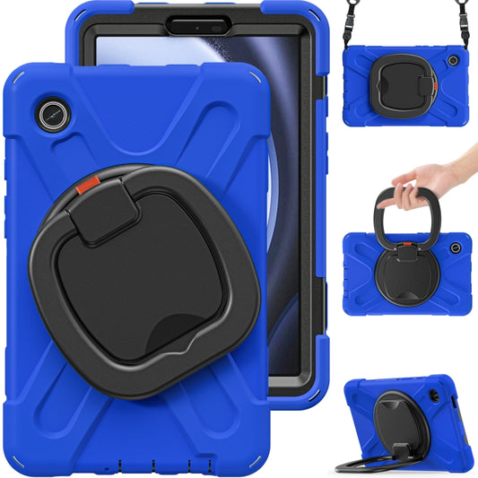 For Samsung Galaxy Tab A9 Silicone Hybrid PC Tablet Case with Holder & Shoulder Strap(Blue) - Galaxy Tab A9 by buy2fix | Online Shopping UK | buy2fix