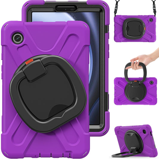 For Samsung Galaxy Tab A9 Silicone Hybrid PC Tablet Case with Holder & Shoulder Strap(Purple) - Galaxy Tab A9 by buy2fix | Online Shopping UK | buy2fix