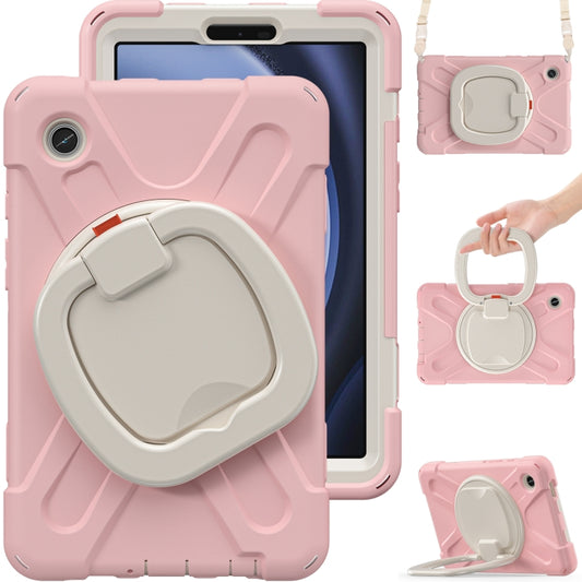 For Samsung Galaxy Tab A9 Silicone Hybrid PC Tablet Case with Holder & Shoulder Strap(Pink) - Galaxy Tab A9 by buy2fix | Online Shopping UK | buy2fix