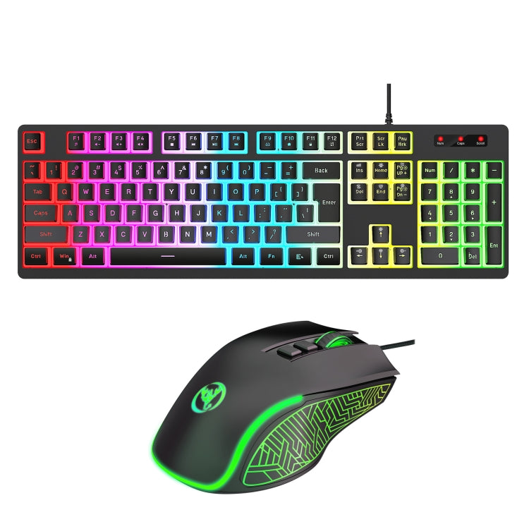 HXSJ L200+X100 Wired RGB Backlit Keyboard and Mouse Set 104 Pudding Key Caps + 3600DPI Mouse(Black) - Wired Keyboard by HXSJ | Online Shopping UK | buy2fix