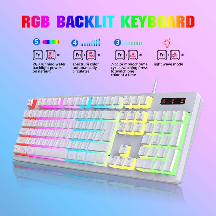 HXSJ L200+X100 Wired RGB Backlit Keyboard and Mouse Set 104 Pudding Key Caps + 3600DPI Mouse(Black) - Wired Keyboard by HXSJ | Online Shopping UK | buy2fix