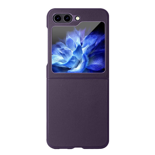 For Samsung Galaxy Z Flip5 HBC-212 Integrated Plain Leather Folding Phone Case(Purple) - Galaxy Z Flip5 Cases by buy2fix | Online Shopping UK | buy2fix