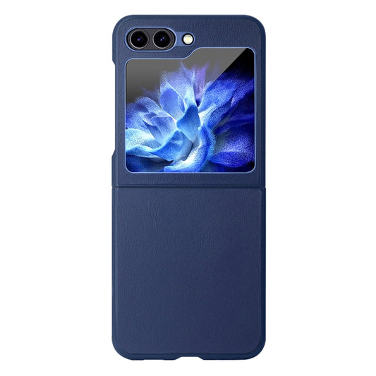 For Samsung Galaxy Z Flip5 HBC-212 Integrated Plain Leather Folding Phone Case(Blue) - Galaxy Z Flip5 Cases by buy2fix | Online Shopping UK | buy2fix