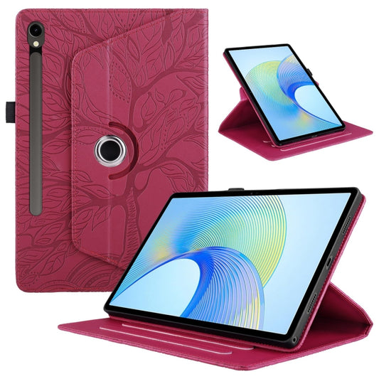 For Samsung Galaxy Tab S9 FE / S9 X510 Tree Life Embossed Rotation Leather Smart Tablet Case(Red) - Galaxy Tab S9 FE by buy2fix | Online Shopping UK | buy2fix