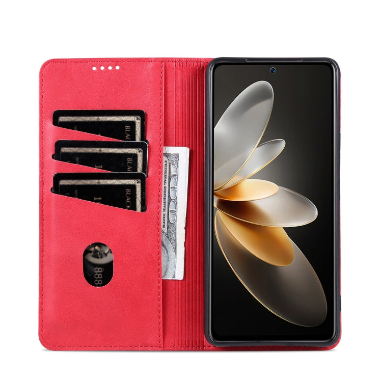 For OPPO Reno12 Pro Global AZNS Magnetic Calf Texture Flip Leather Phone Case(Red) - Reno12 Pro Cases by AZNS | Online Shopping UK | buy2fix