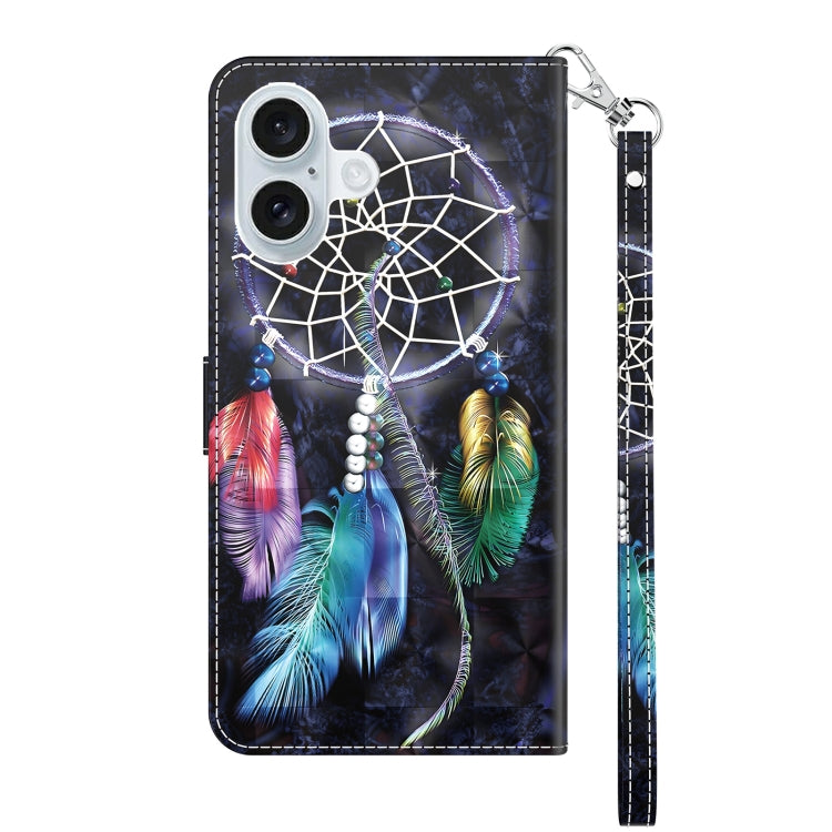 For iPhone 16 3D Painted Leather Phone Case(Colorful Dreamcatcher) - iPhone 16 Cases by buy2fix | Online Shopping UK | buy2fix