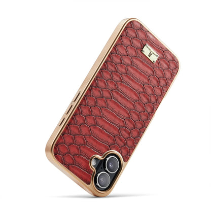 For iPhone 16 Plus Fierre Shann Python Texture Electroplating PU Phone Case(Red) - iPhone 16 Plus Cases by FIERRE SHANN | Online Shopping UK | buy2fix