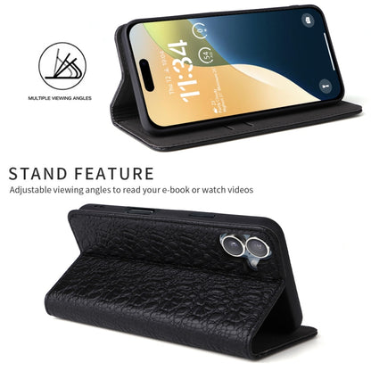 For iPhone 16 Plus Fierre Shann Crocodile Texture Magnetic Genuine Leather Phone Case(Black) - iPhone 16 Plus Cases by FIERRE SHANN | Online Shopping UK | buy2fix