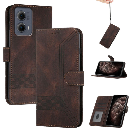For Motorola Edge 5G 2024 Cubic Skin Feel Flip Leather Phone Case(Brown) - Motorola Cases by buy2fix | Online Shopping UK | buy2fix