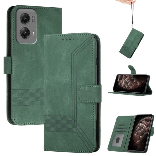 For Motorola Moto G Stylus 5G 2024 Cubic Skin Feel Flip Leather Phone Case(Green) - Motorola Cases by buy2fix | Online Shopping UK | buy2fix