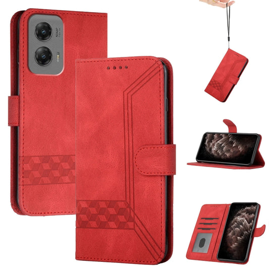 For Motorola Moto G Stylus 5G 2024 Cubic Skin Feel Flip Leather Phone Case(Red) - Motorola Cases by buy2fix | Online Shopping UK | buy2fix