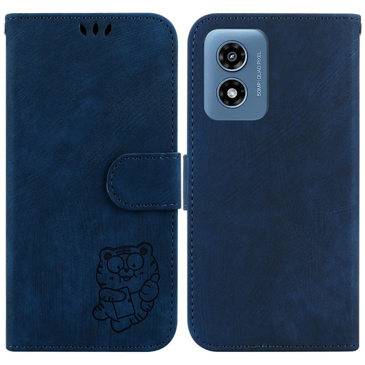 For Motorola Moto G Play 4G 2024 Little Tiger Embossed Leather Phone Case(Dark Blue) - Motorola Cases by buy2fix | Online Shopping UK | buy2fix