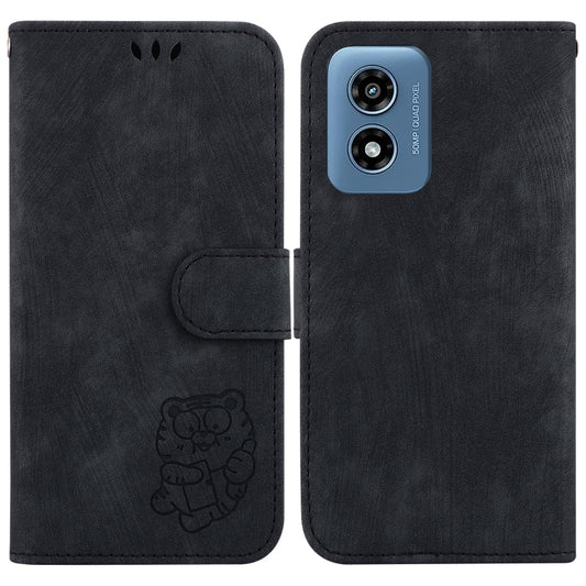 For Motorola Moto G Play 4G 2024 Little Tiger Embossed Leather Phone Case(Black) - Motorola Cases by buy2fix | Online Shopping UK | buy2fix