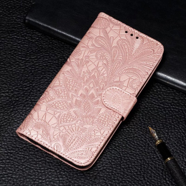 For iPhone 16 Pro Lace Flower Embossing Flip Leather Phone Case(Rose Gold) - iPhone 16 Pro Cases by buy2fix | Online Shopping UK | buy2fix