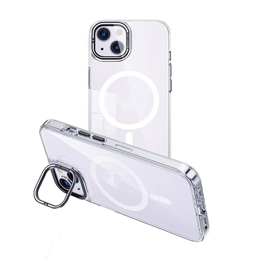 For iPhone 14 MagSafe Magnetic Invisible Holder Transparent Phone Case(Silver) - iPhone 14 Cases by buy2fix | Online Shopping UK | buy2fix