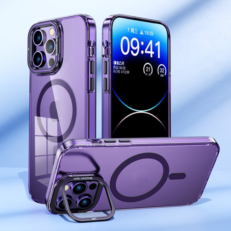 For iPhone 15 Plus MagSafe Magnetic Invisible Holder Transparent Phone Case(Purple) - iPhone 15 Plus Cases by buy2fix | Online Shopping UK | buy2fix