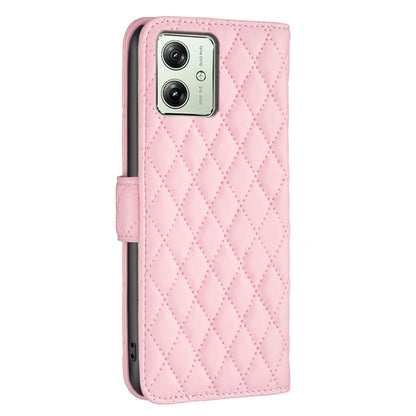 For Motorola Moto G54 5G EU Edition Diamond Lattice Wallet Flip Leather Phone Case(Pink) - Motorola Cases by buy2fix | Online Shopping UK | buy2fix