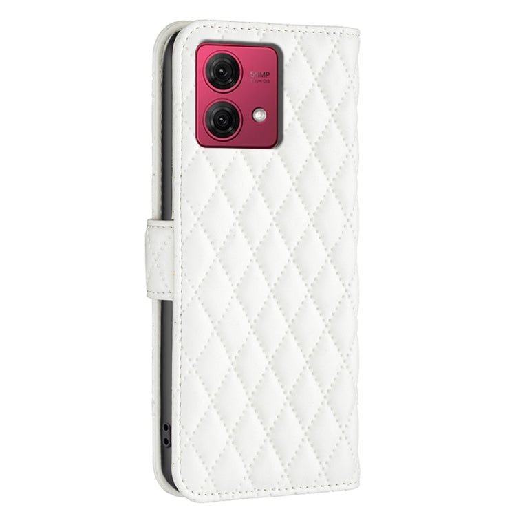For Motorola Moto G84 Diamond Lattice Wallet Flip Leather Phone Case(White) - Motorola Cases by buy2fix | Online Shopping UK | buy2fix