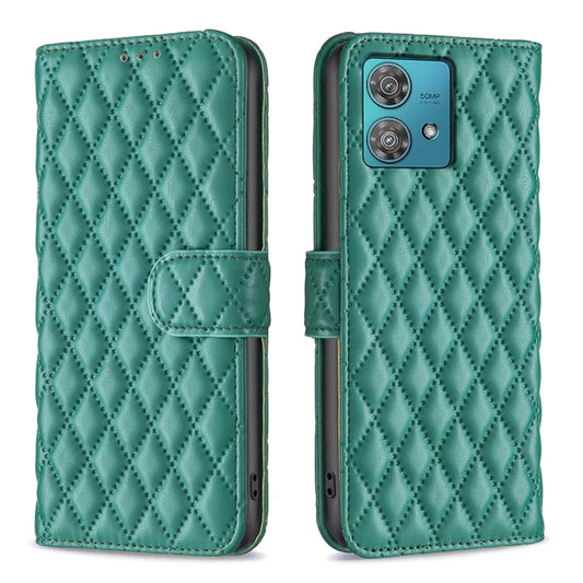 For Motorola Edge 40 Neo Diamond Lattice Wallet Flip Leather Phone Case(Green) - Motorola Cases by buy2fix | Online Shopping UK | buy2fix