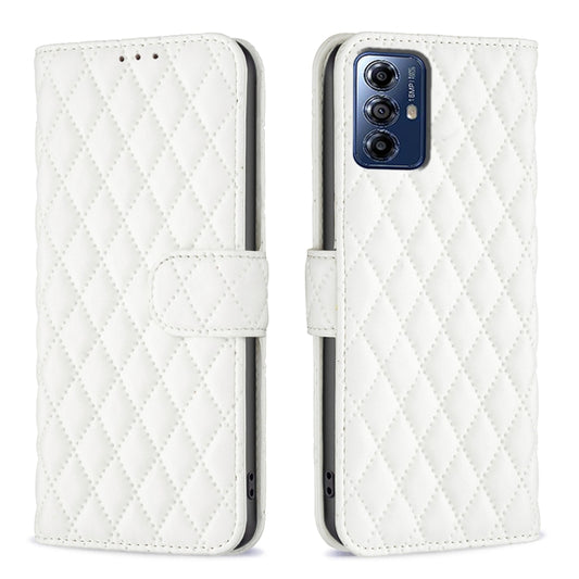 For Motorola Moto G Play 2024 Diamond Lattice Wallet Flip Leather Phone Case(White) - Motorola Cases by buy2fix | Online Shopping UK | buy2fix