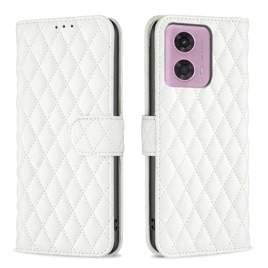 For Motorola Moto G24 Diamond Lattice Wallet Flip Leather Phone Case(White) - Motorola Cases by buy2fix | Online Shopping UK | buy2fix