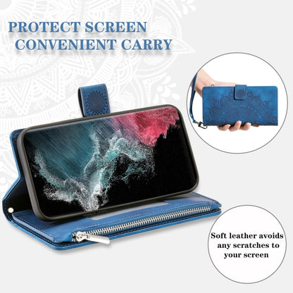 For Samsung Galaxy S22 Ultra 5G Multi-Card Totem Zipper Leather Phone Case(Blue) - Galaxy S22 Ultra 5G Cases by buy2fix | Online Shopping UK | buy2fix