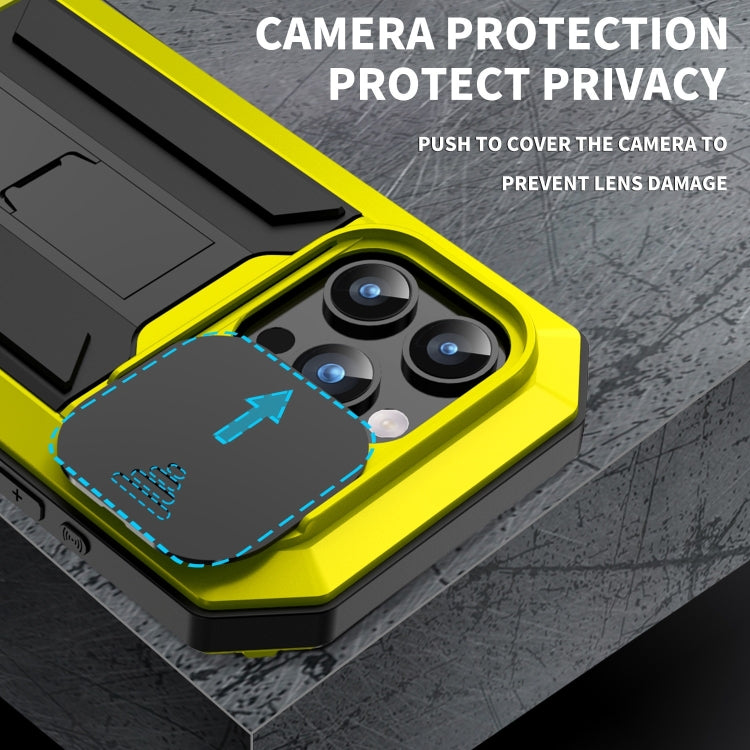 For iPhone 15 Pro Max R-JUST Sliding Camera Life Waterproof Holder Phone Case(Yellow) - iPhone 15 Pro Max Cases by R-JUST | Online Shopping UK | buy2fix