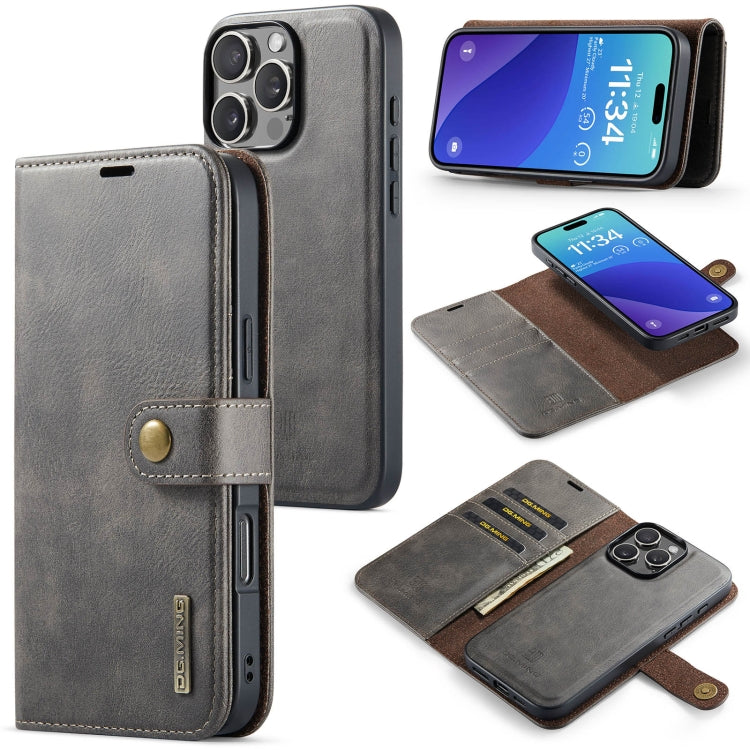 For iPhone 16 Pro DG.MING Crazy Horse Texture Detachable Magnetic Leather Phone Case(Grey) - iPhone 16 Pro Cases by DG.MING | Online Shopping UK | buy2fix