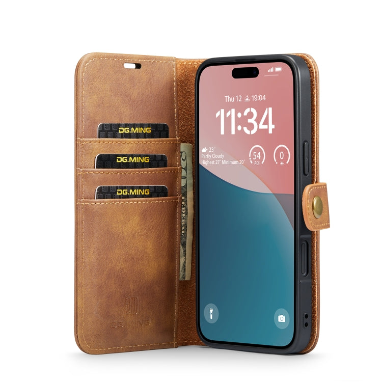 For iPhone 16 DG.MING Crazy Horse Texture Detachable Magnetic Leather Phone Case(Brown) - iPhone 16 Cases by DG.MING | Online Shopping UK | buy2fix