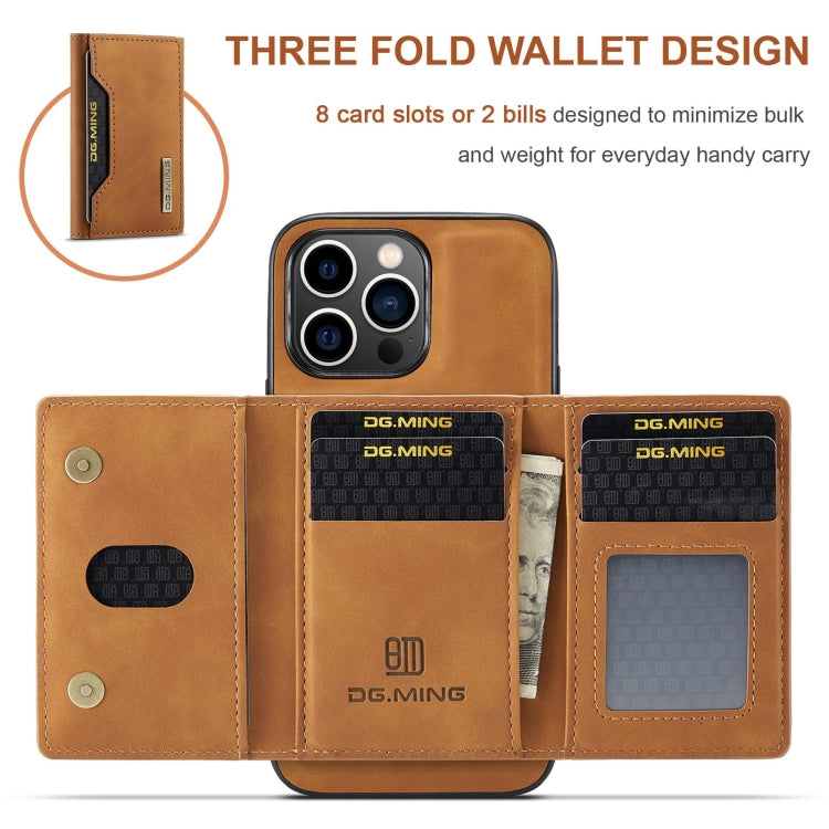 For iPhone 15 Pro DG.MING M2 Series 3-Fold Card Bag Wallet Leather Phone Case(Brown) - iPhone 15 Pro Cases by DG.MING | Online Shopping UK | buy2fix