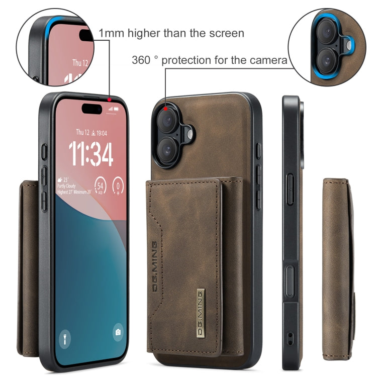 For iPhone 16 DG.MING M2 Series 3-Fold Card Bag Wallet Leather Phone Case(Coffee) - iPhone 16 Cases by DG.MING | Online Shopping UK | buy2fix