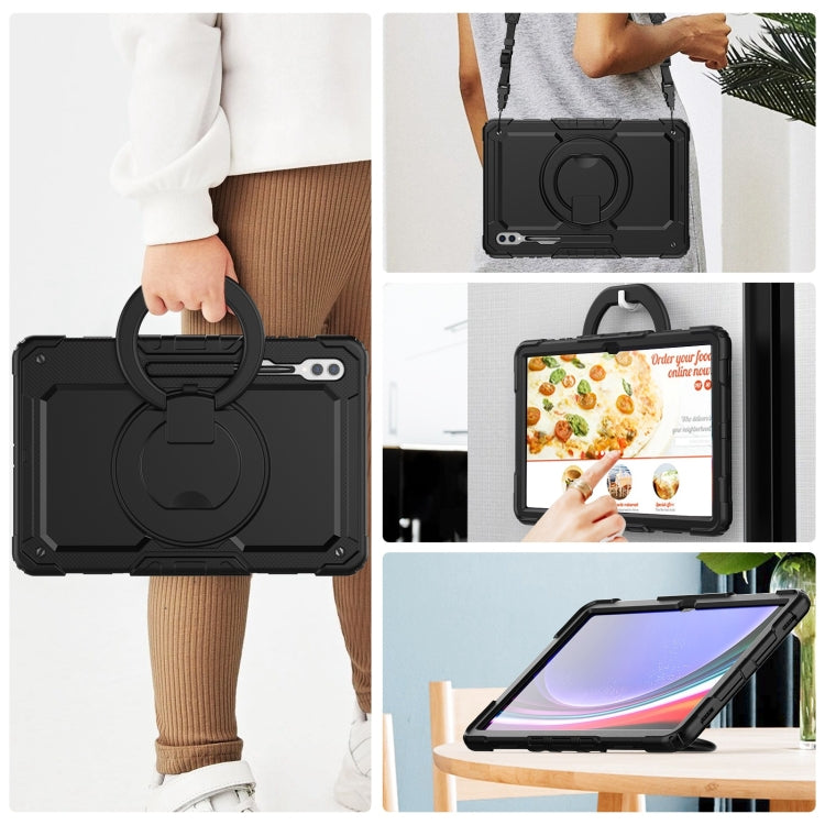 For Samsung Galaxy Tab S10 Ultra D Type Silicone Hybrid PC Tablet Case with Handle Holder(Black) - Galaxy Tab S9 Ultra Cases by buy2fix | Online Shopping UK | buy2fix