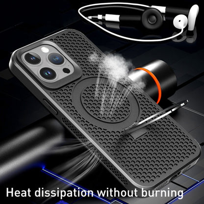 For iPhone 12/12 Pro Skin Feel PC+TPU Cooling Magnetic Magsafe Phone Case with Stand(Black) - iPhone 12 / 12 Pro Cases by buy2fix | Online Shopping UK | buy2fix