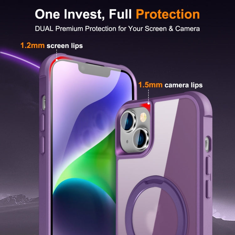 For iPhone 14 Plus MagSafe Magnetic Rotating Holder Phone Case(Purple) - iPhone 14 Plus Cases by buy2fix | Online Shopping UK | buy2fix