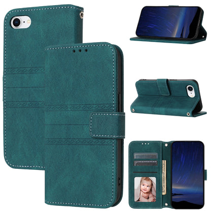 For iPhone SE 2024 Embossed Stripes Skin Feel Leather Phone Case(Dark Green) - More iPhone Cases by buy2fix | Online Shopping UK | buy2fix