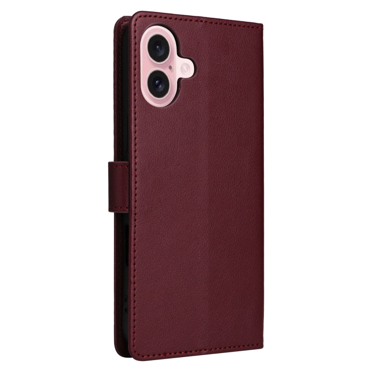 For iPhone 16 Multifunctional Horizontal Flip Leather Phone Case with Three Card Slots(Wine Red) - iPhone 16 Cases by buy2fix | Online Shopping UK | buy2fix