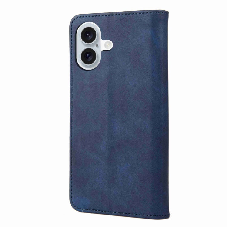 For iPhone 16 Skin Feel Splicing Leather Phone Case(Blue) - iPhone 16 Cases by buy2fix | Online Shopping UK | buy2fix