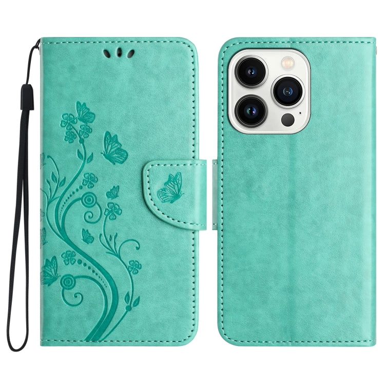 For iPhone 16 Pro Max Butterfly Flower Pattern Flip Leather Phone Case(Green) - iPhone 16 Pro Max Cases by buy2fix | Online Shopping UK | buy2fix